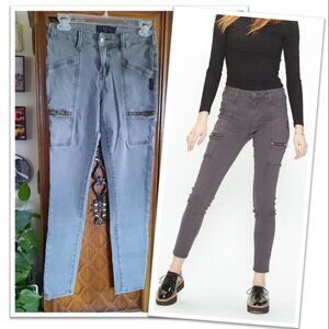 Silver Jeans Co. AIKO SKINNY Zip Cargo Utility Jeans - Olive Gray, Size 26